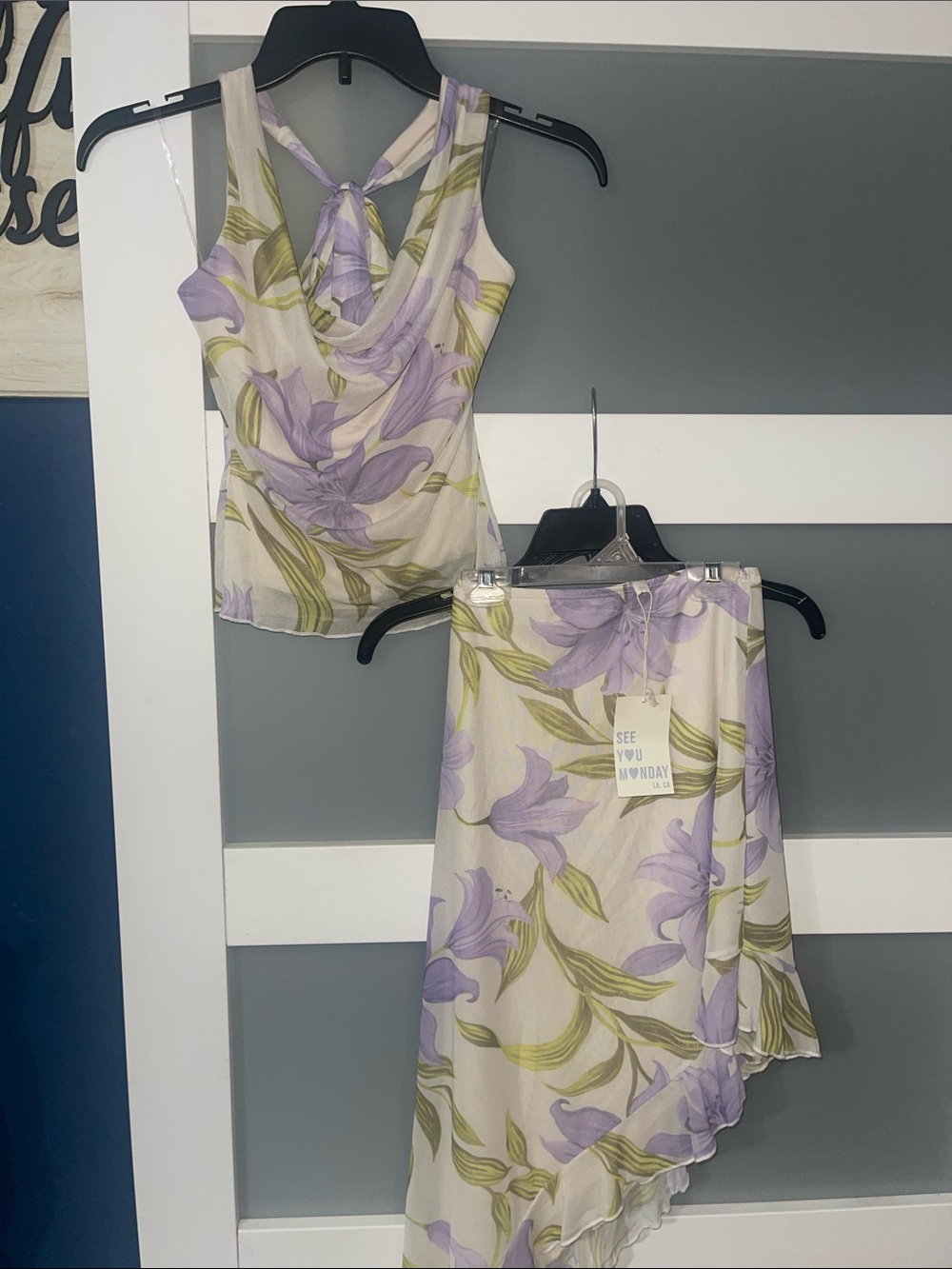 See You Monday Lavender Floral Halter Top & Skirt Set